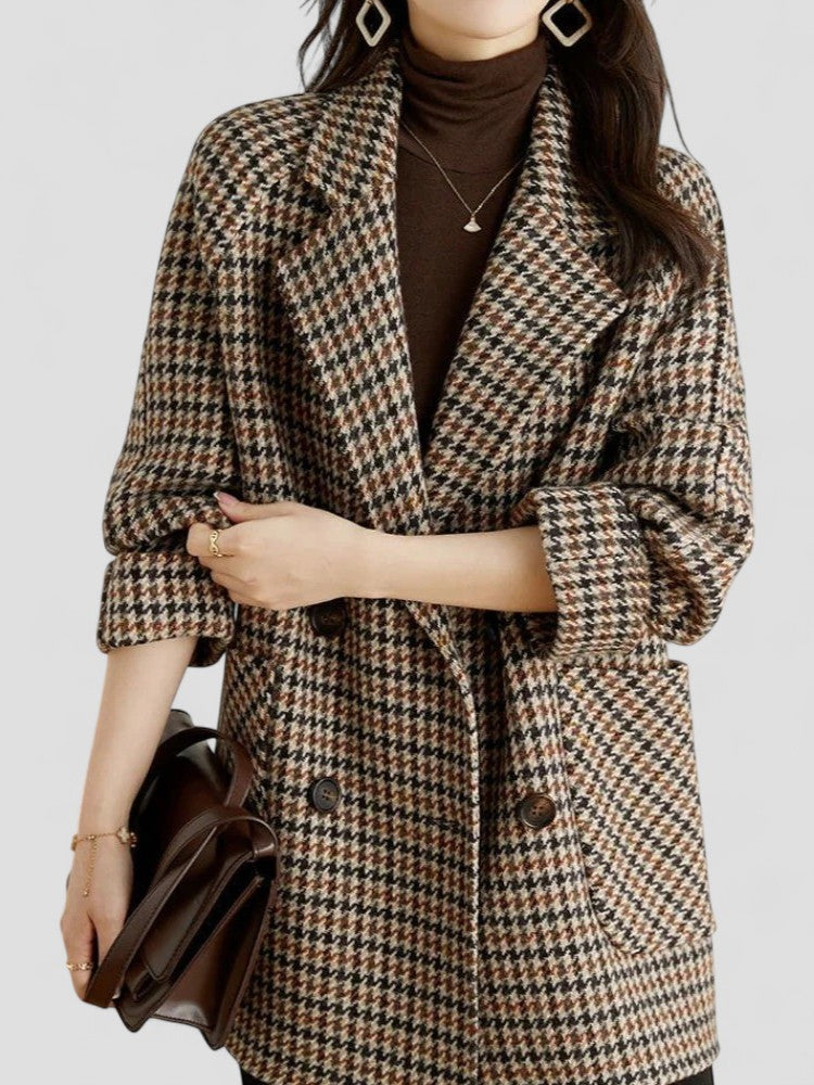 Houndstooth Blazer Coat | Double Button Oversized Fit
