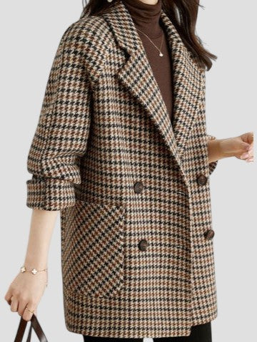 Houndstooth Blazer Coat | Double Button Oversized Fit