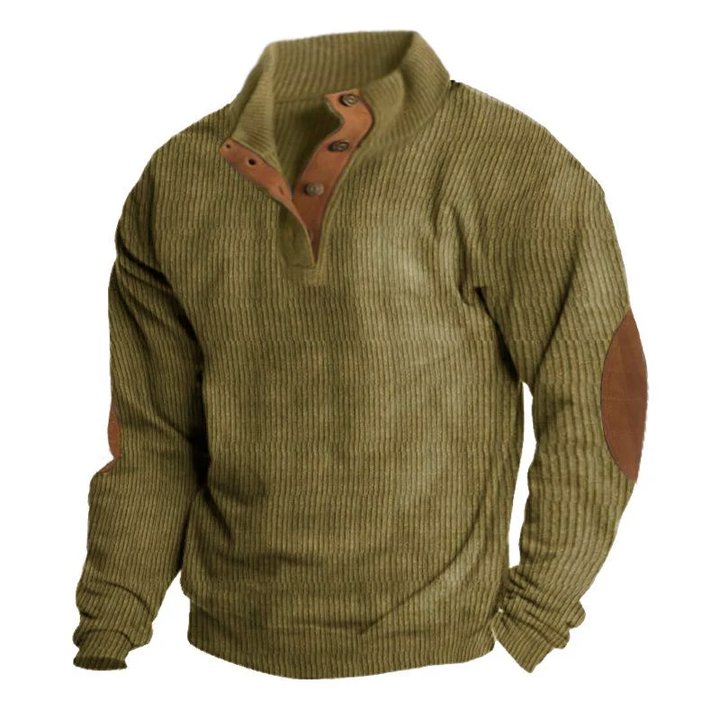 Long Sleeve Pullover | Ribbed Knit with Button Collar