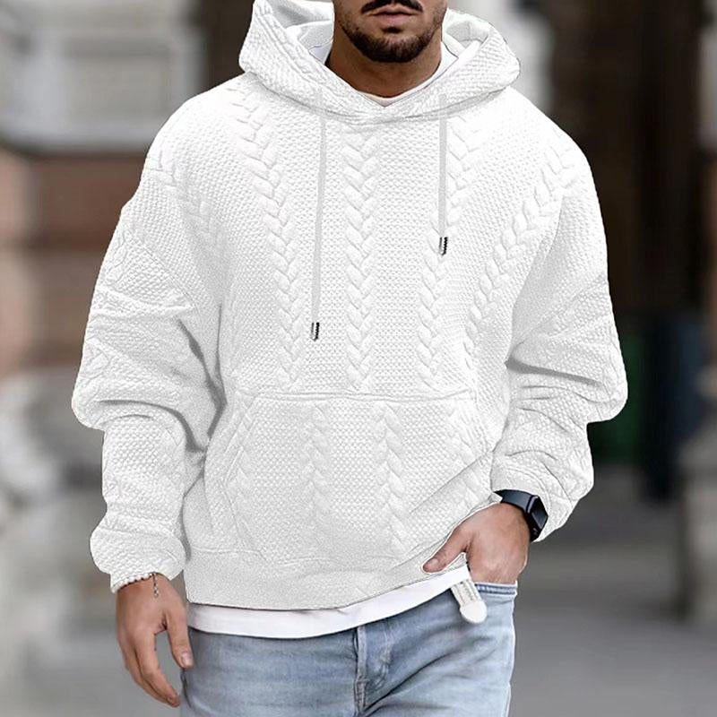 Pullover Hoodie - Cable Knit Pattern with Drawstring Hood