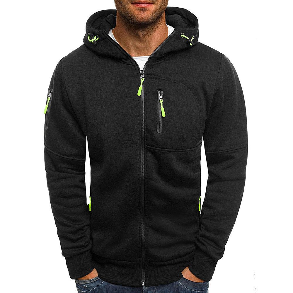 Zip Up Hoodie - Drawstring Hood with Multiple Zipper Pockets
