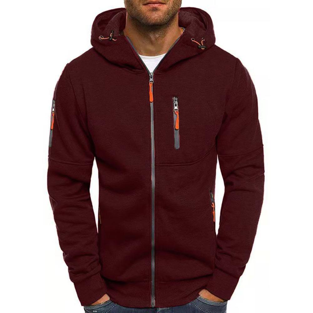 Zip Up Hoodie - Drawstring Hood with Multiple Zipper Pockets