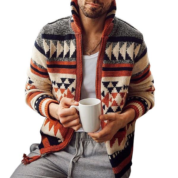 Geometric Zip Front - Knit Cardigan