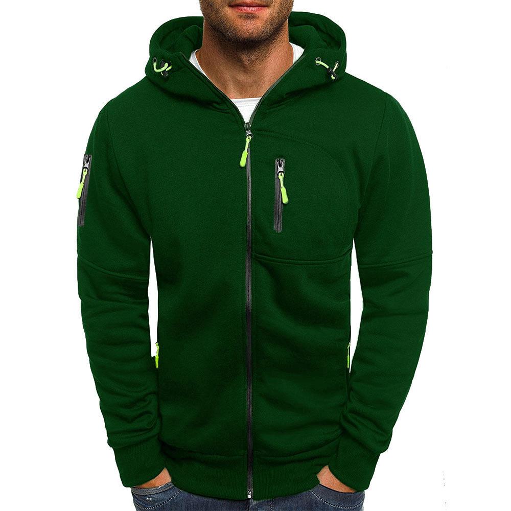 Zip Up Hoodie - Drawstring Hood with Multiple Zipper Pockets