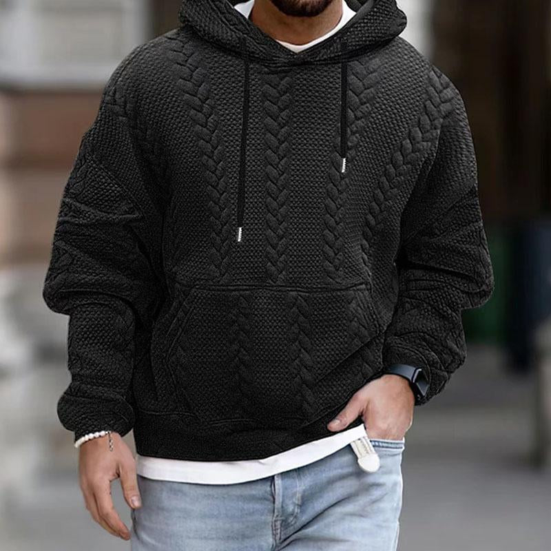 Pullover Hoodie - Cable Knit Pattern with Drawstring Hood