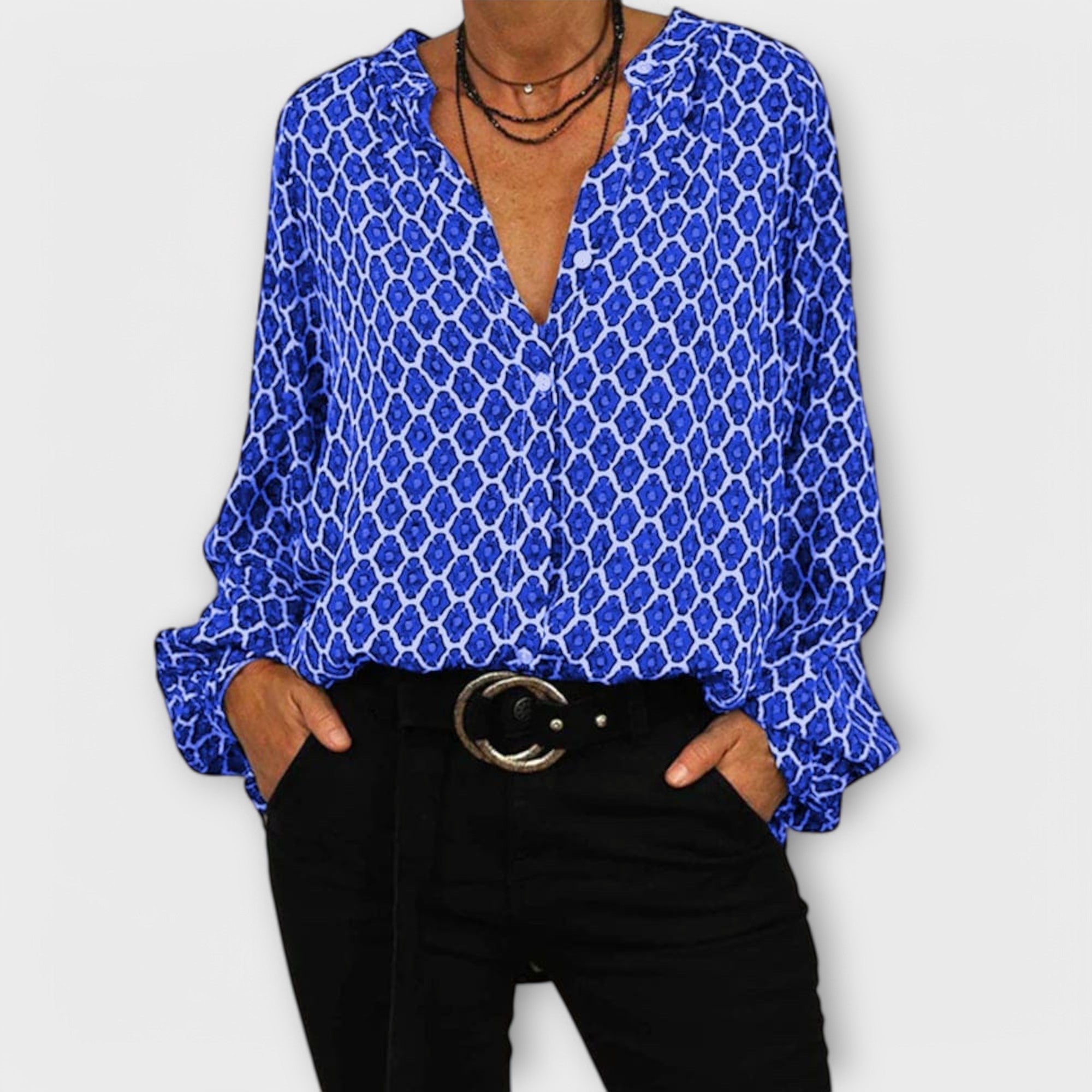 Long Sleeve Blouse | V Neck Button Design