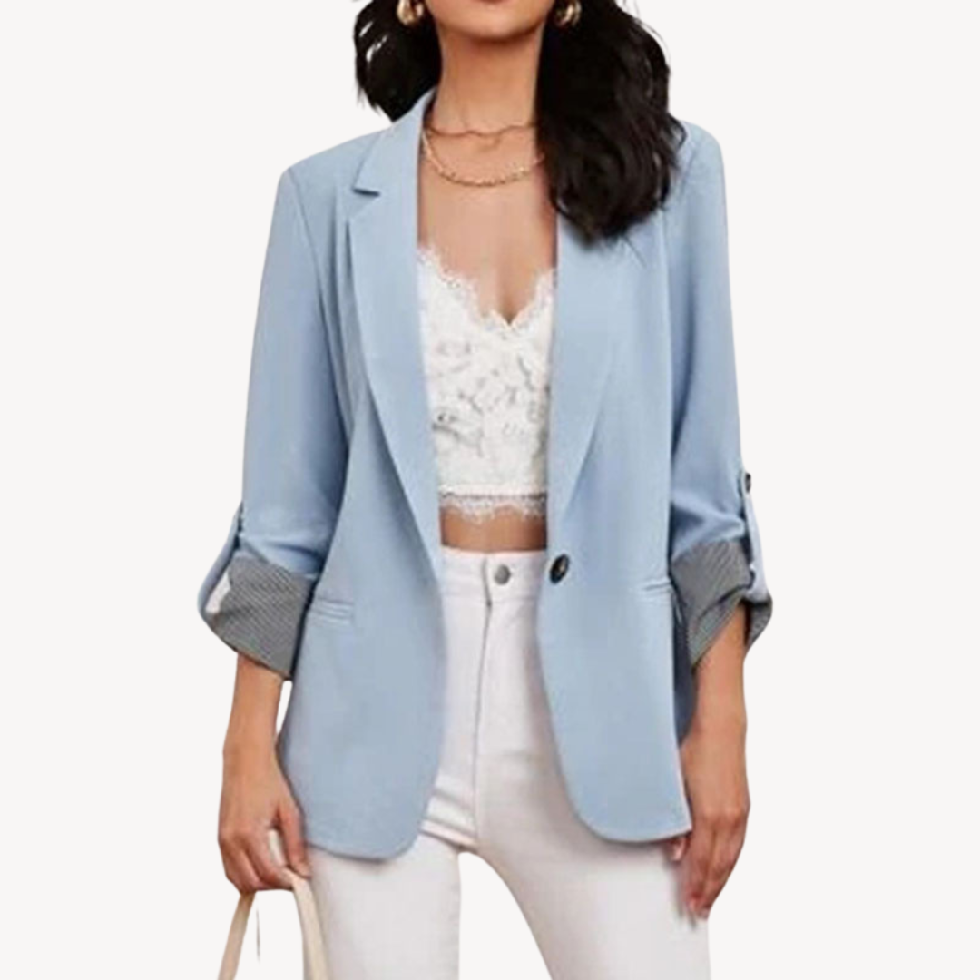 3/4 Sleeve Blazer Jacket - Open Front Relaxed Fit