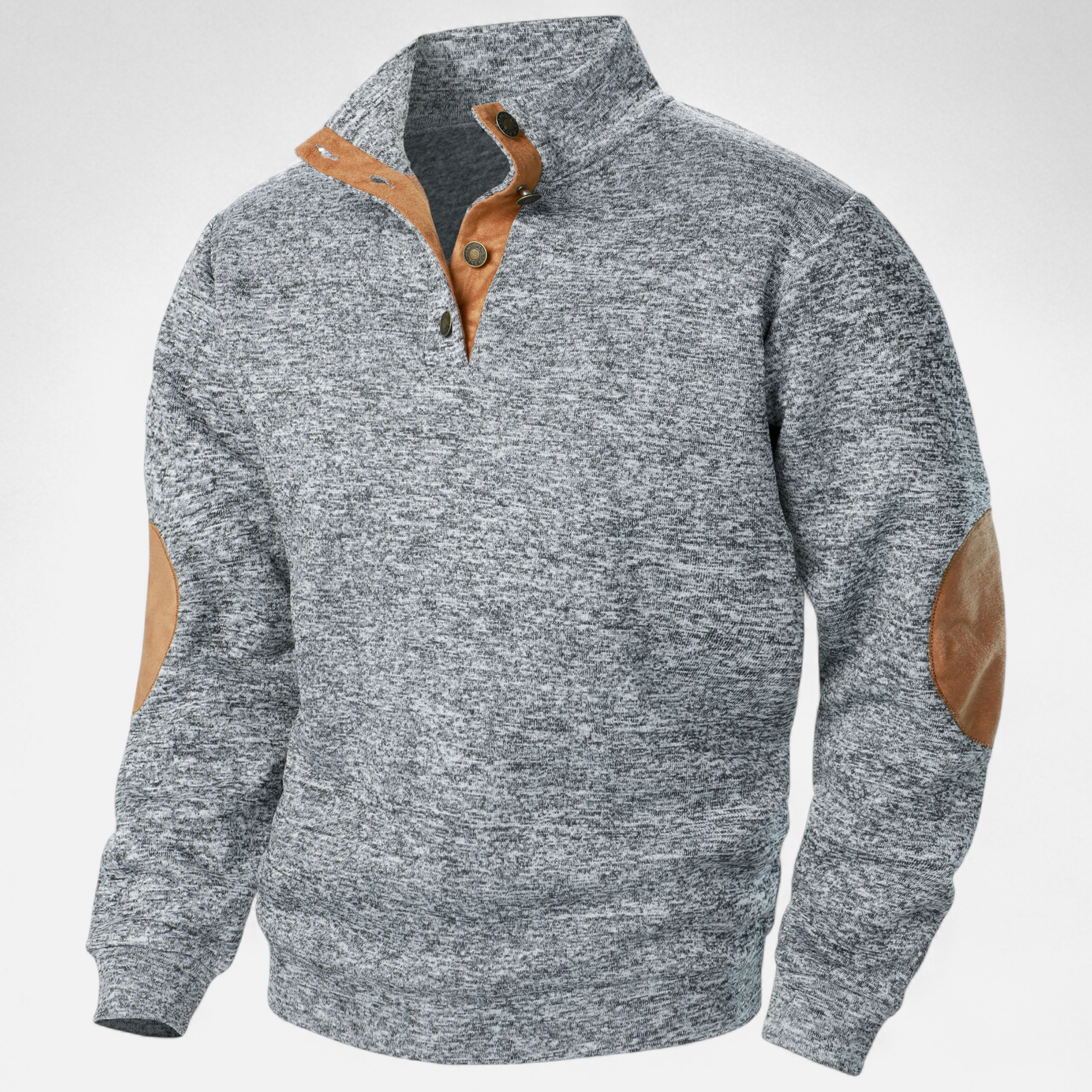 Men’s Knitted Jumper | Stand Collar Half Button Pullover With Elbow Patches