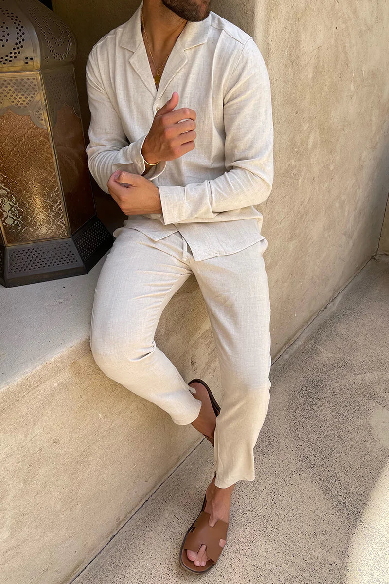 Men's Casual Long Sleeve Shirt and Trousers Set