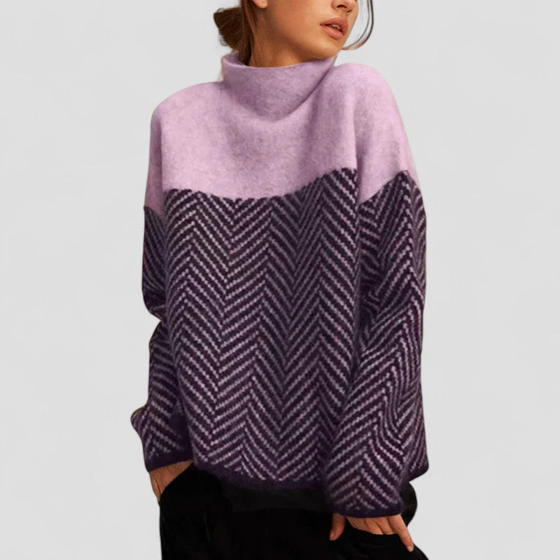 Knitted Pullover | High Neck with Herringbone Design