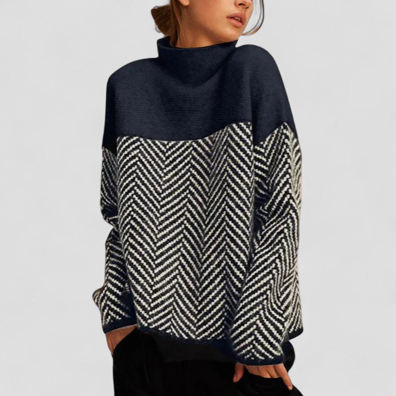 Knitted Pullover | High Neck with Herringbone Design