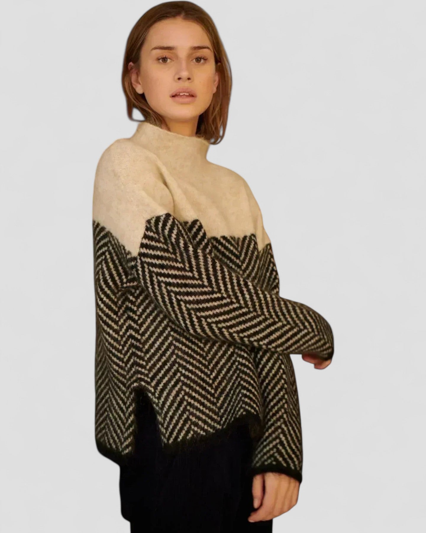 Knitted Pullover | High Neck with Herringbone Design