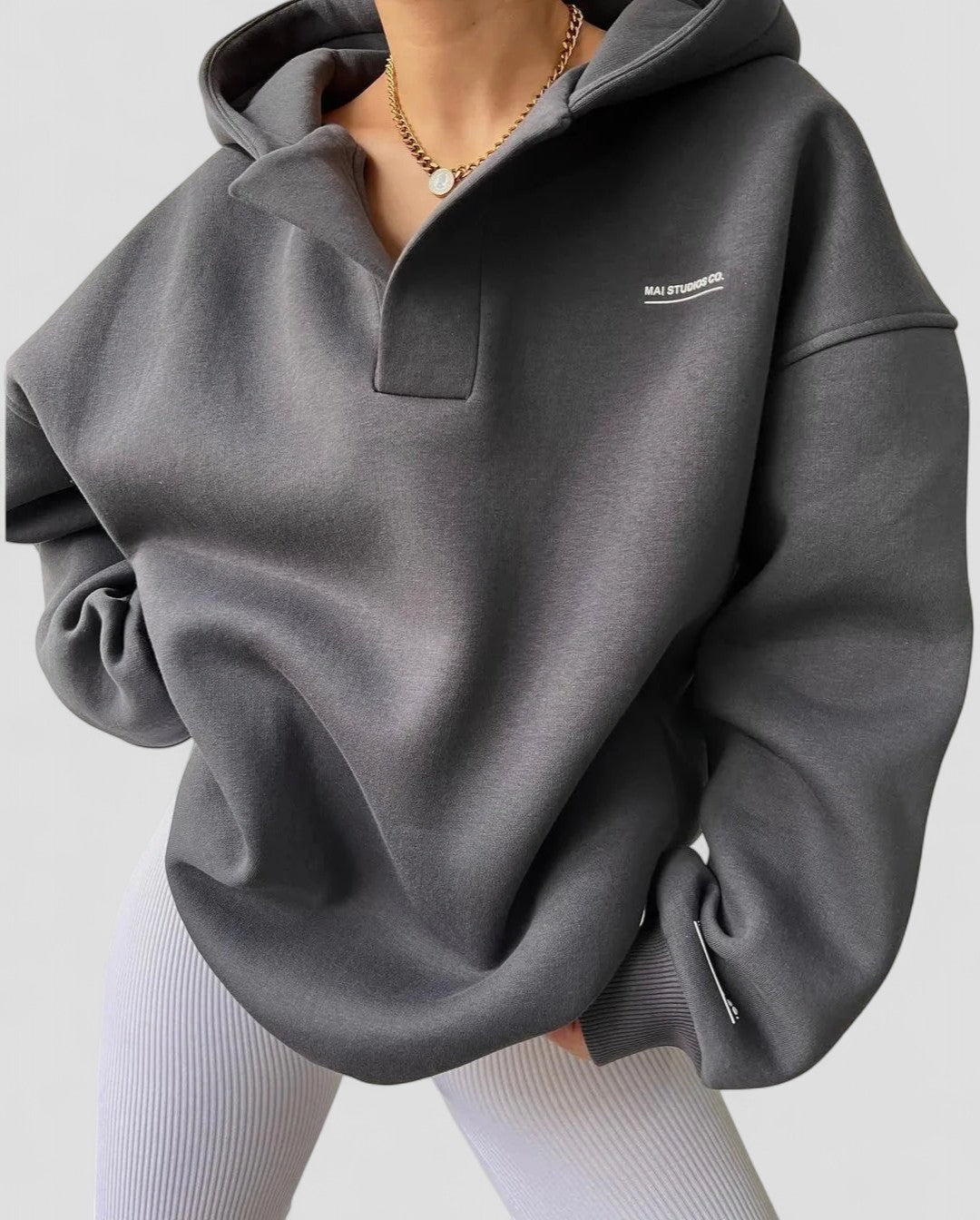 Pullover Hoodie - Relaxed Fit with Open Collar