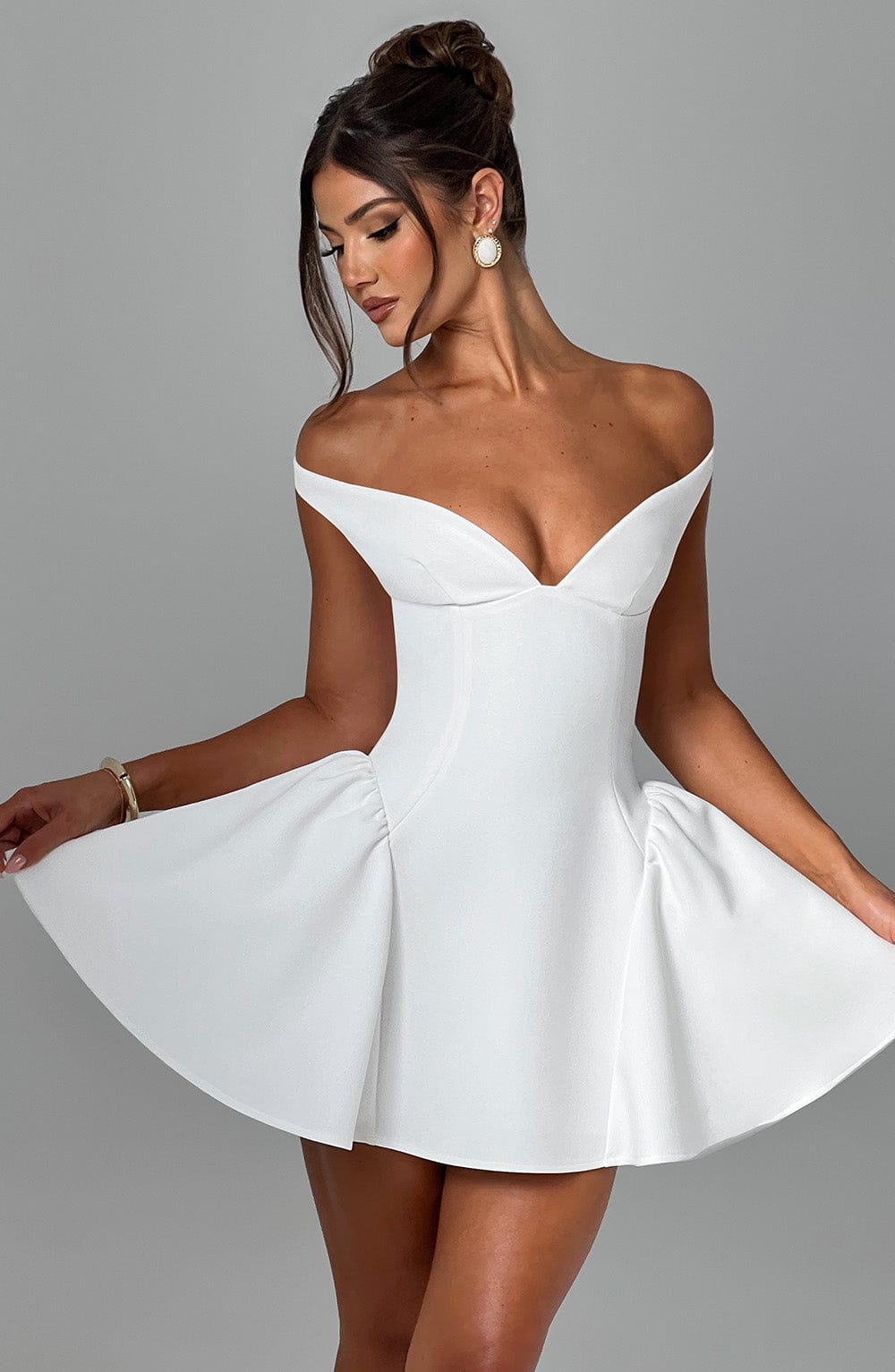Women’s Off Shoulder Bardot Mini Dress | Plunge Neck Fit And Flare