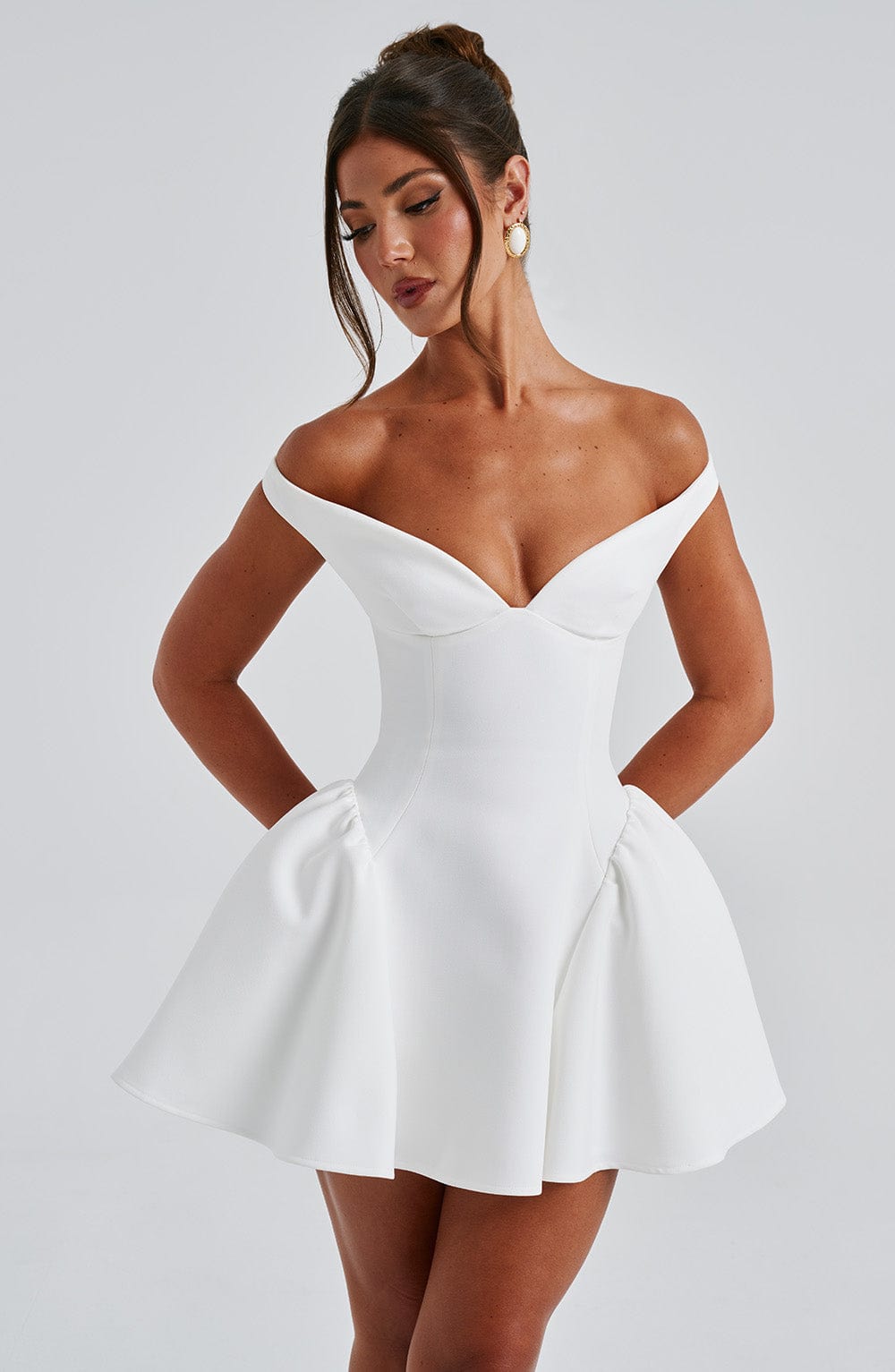 Women’s Off Shoulder Bardot Mini Dress | Plunge Neck Fit And Flare