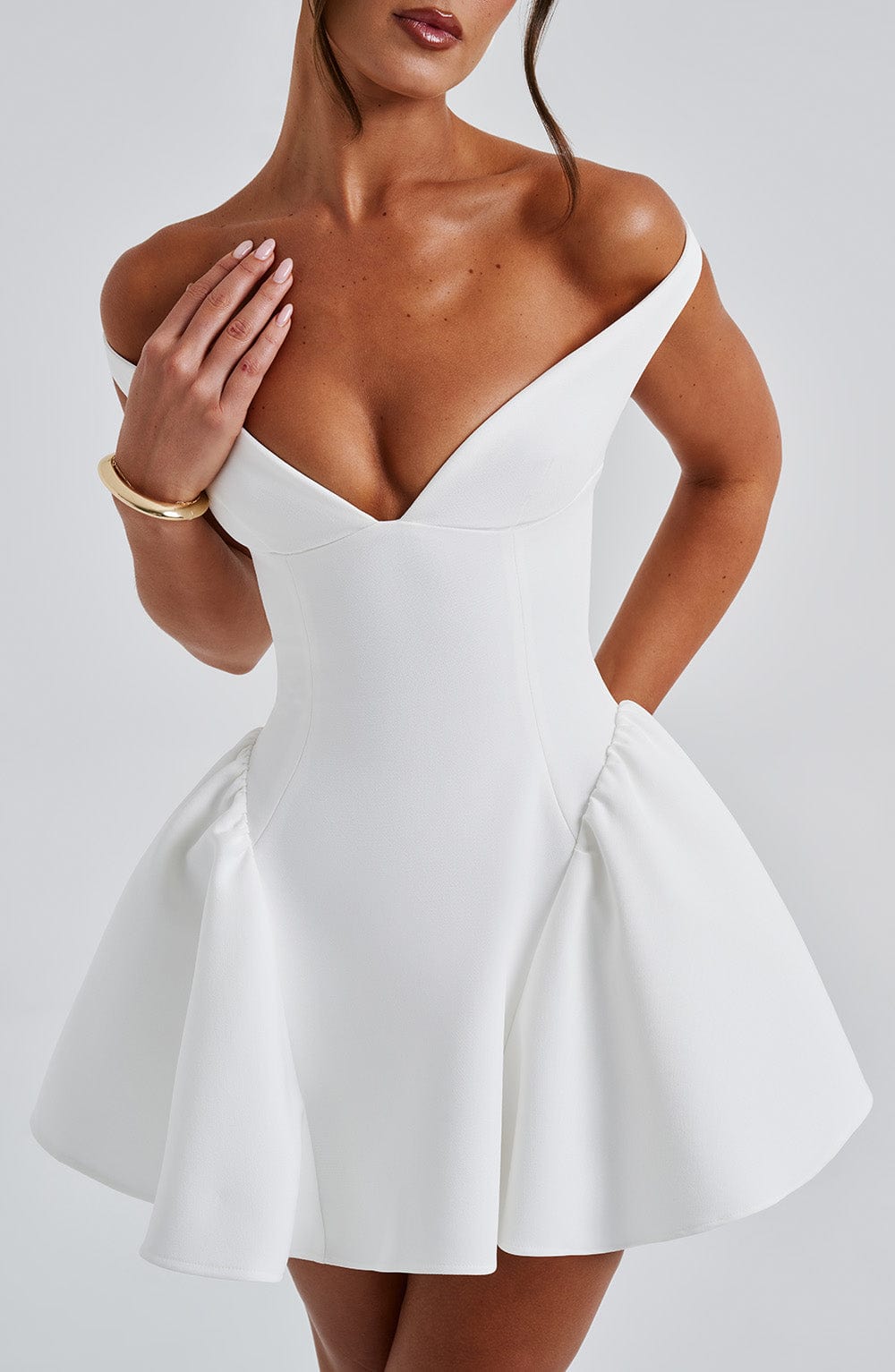 Women’s Off Shoulder Bardot Mini Dress | Plunge Neck Fit And Flare