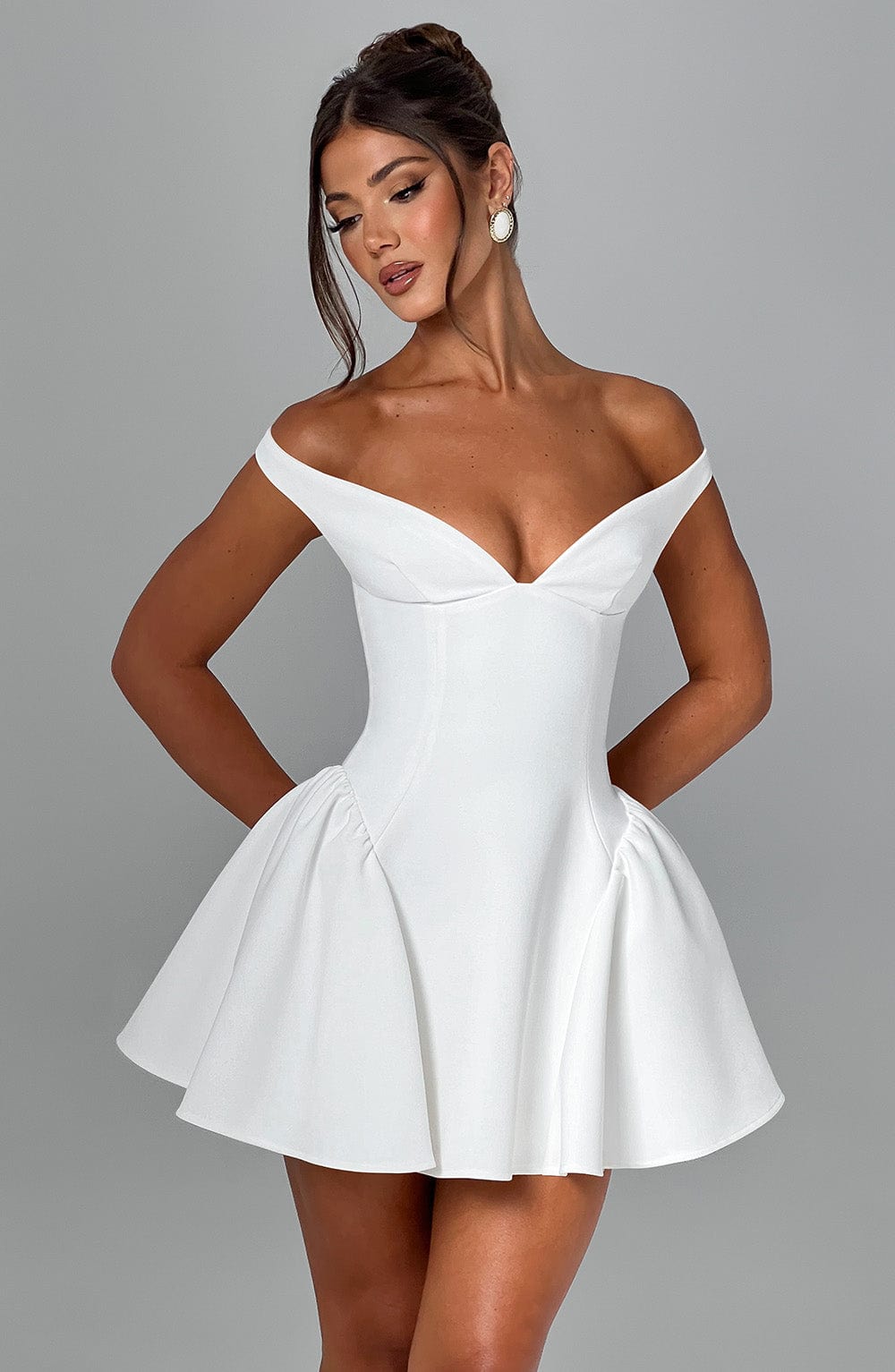 Women’s Off Shoulder Bardot Mini Dress | Plunge Neck Fit And Flare
