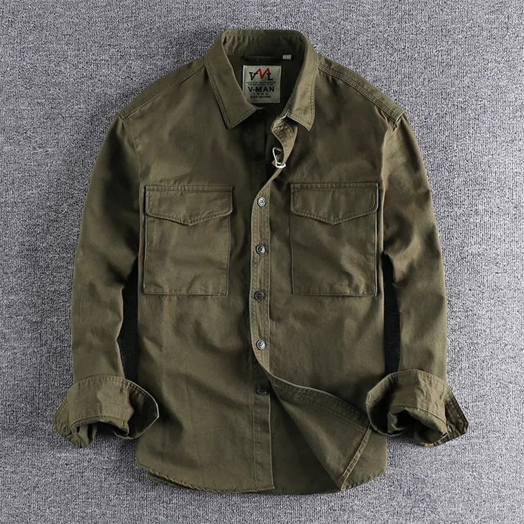 Men’s Trucker Jacket | Utility Work Shirt With Button Up And Chest Pockets