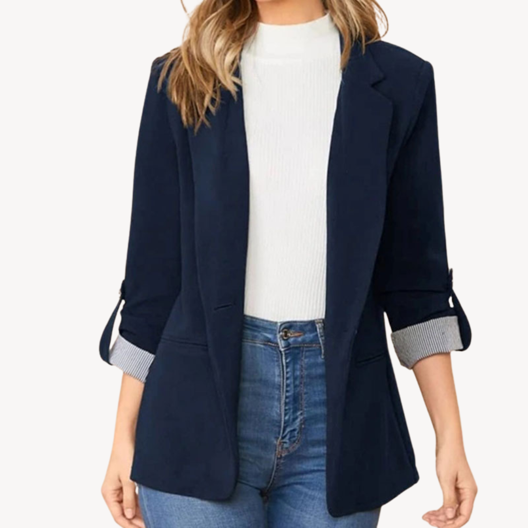 3/4 Sleeve Blazer Jacket - Open Front Relaxed Fit
