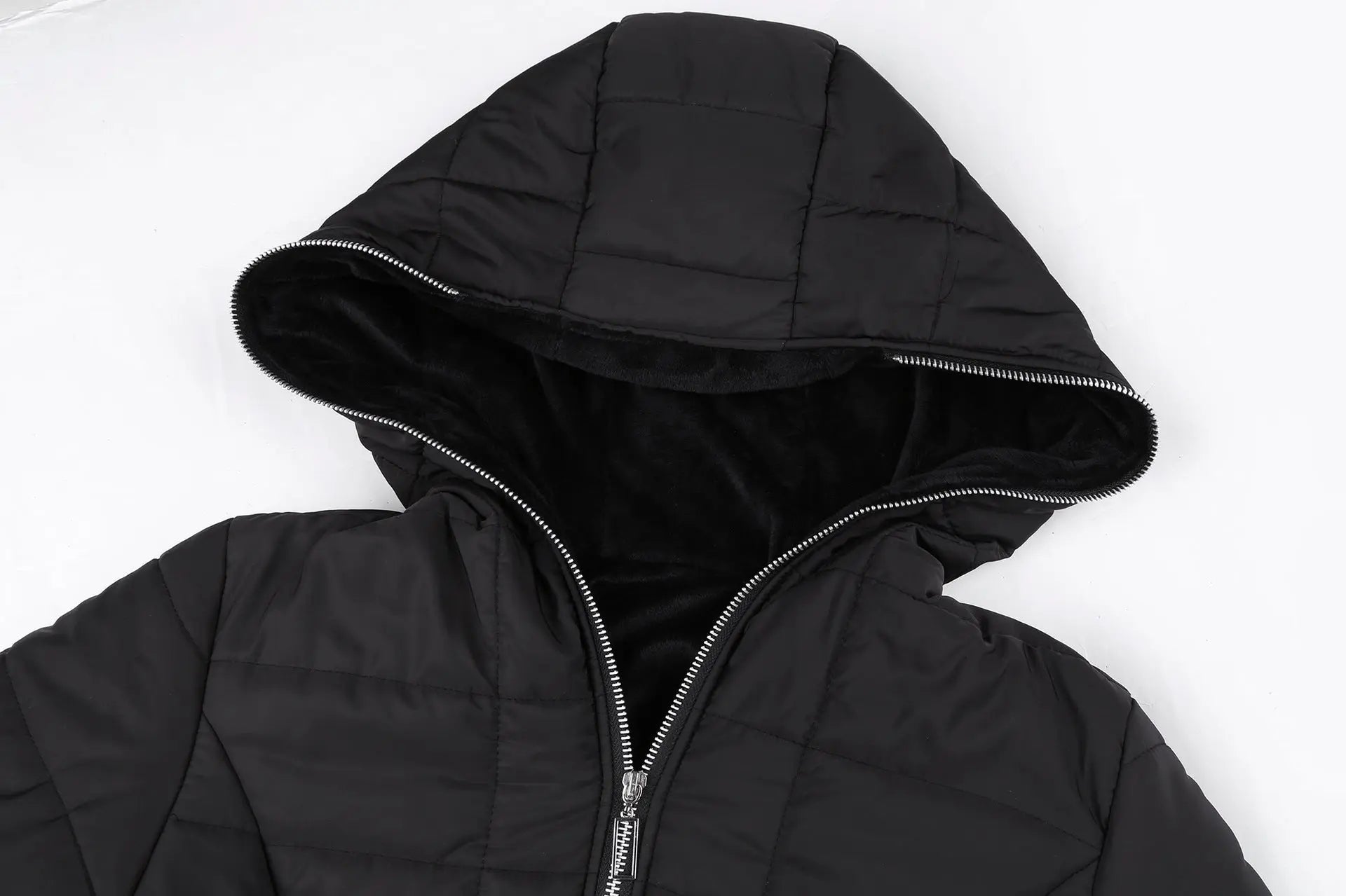 Puffer Coat | Long Hooded with Side Zip Detail