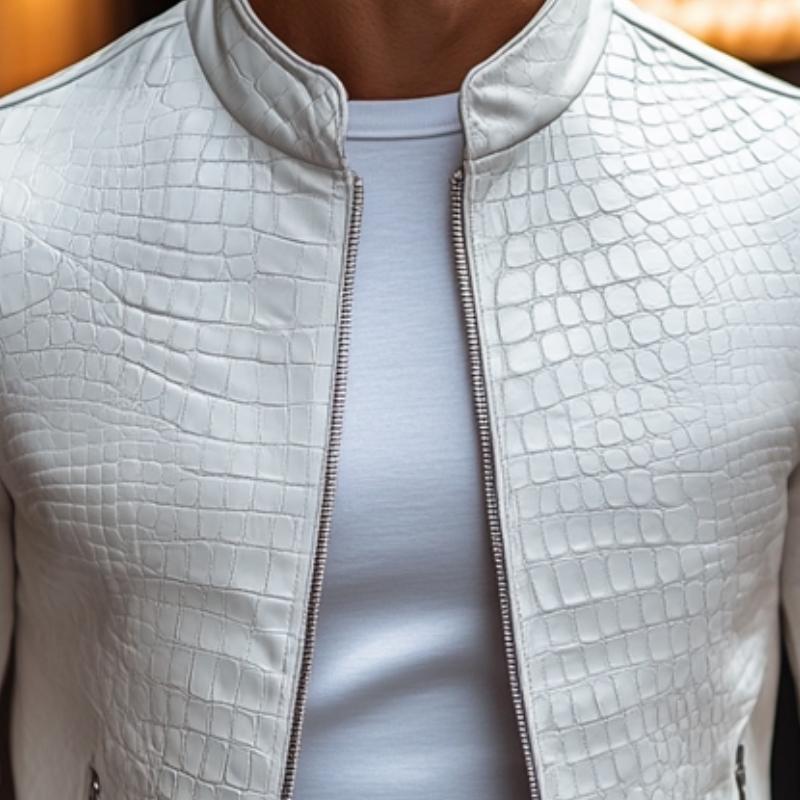 Biker Jacket | Stand Collar Zip Front Slim Fit