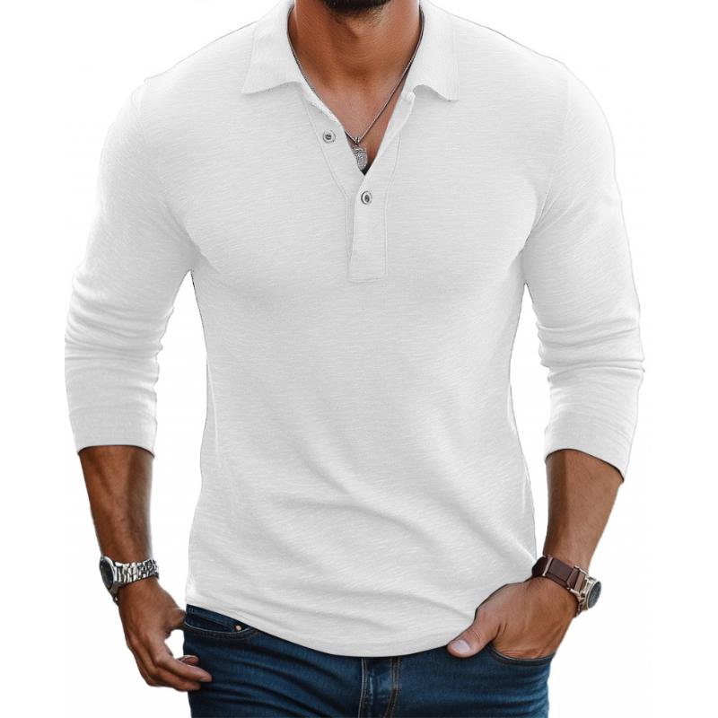 Long Sleeve Polo Shirt | Button Placket Lapel Collar