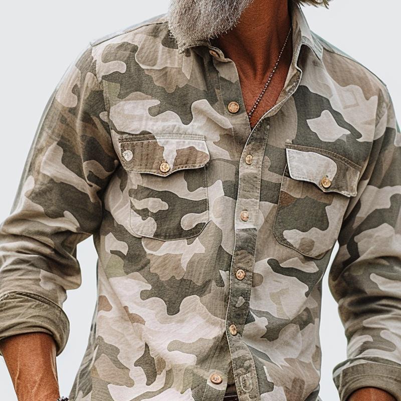 Camouflage Blouse | Long Sleeve Button Up with Chest Pockets