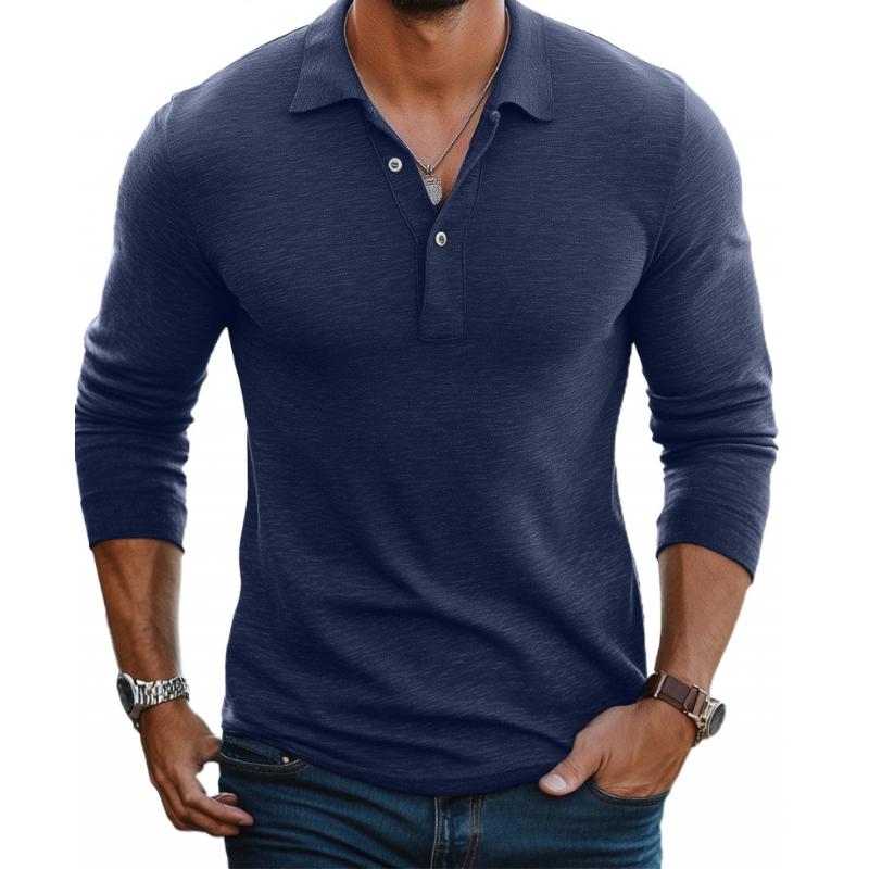 Long Sleeve Polo Shirt | Button Placket Lapel Collar