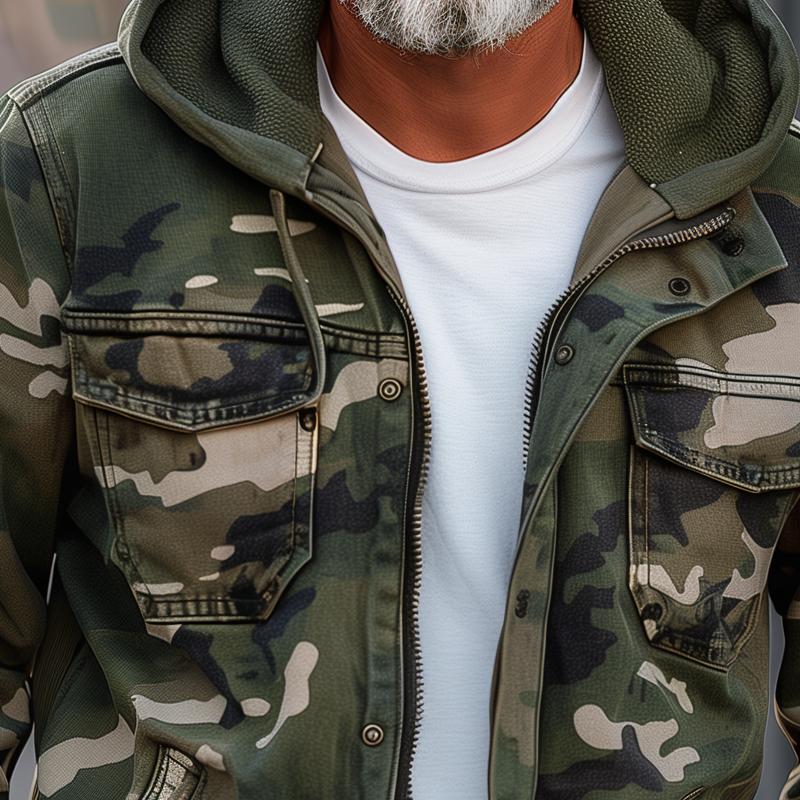 Camo Jacket | Hooded Zip Front Cargo Style