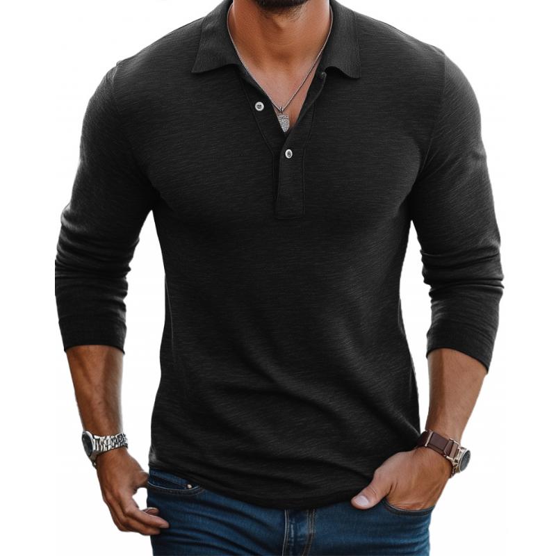 Long Sleeve Polo Shirt | Button Placket Lapel Collar