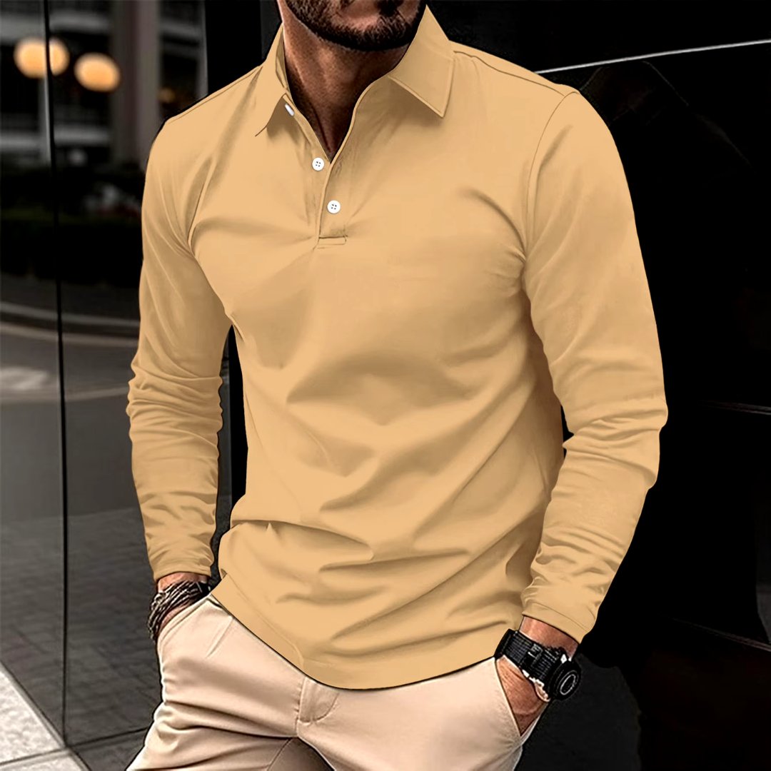Long Sleeve Polo Shirt - Classic Button Neck