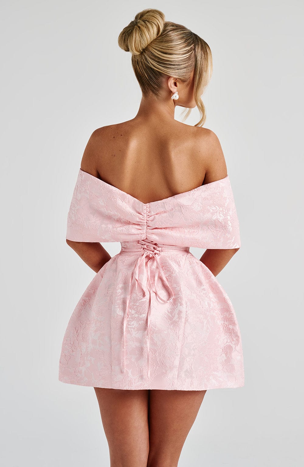 Women’s Off Shoulder Bow Bardot Mini Dress | Structured Tulip Skirt