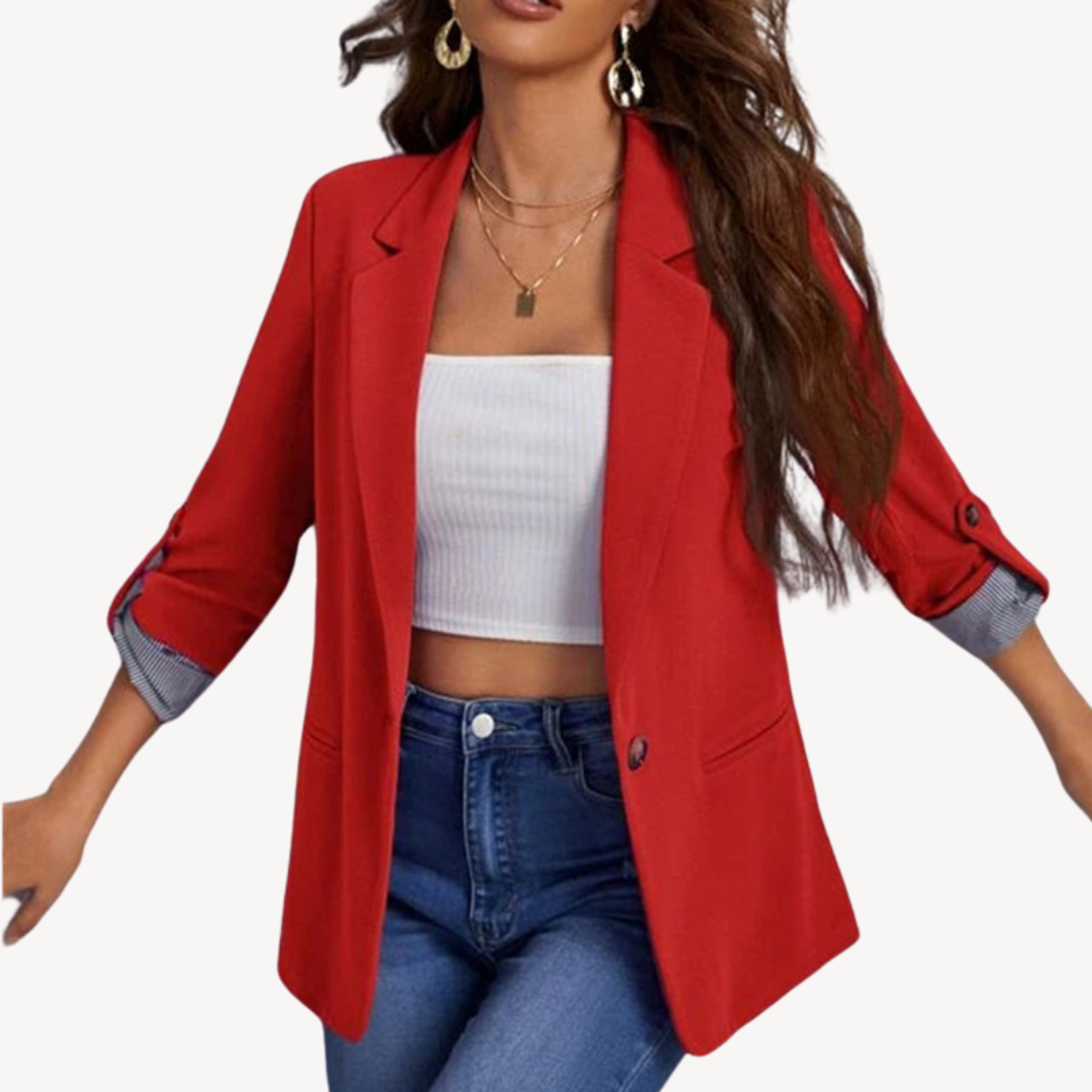 3/4 Sleeve Blazer Jacket - Open Front Relaxed Fit