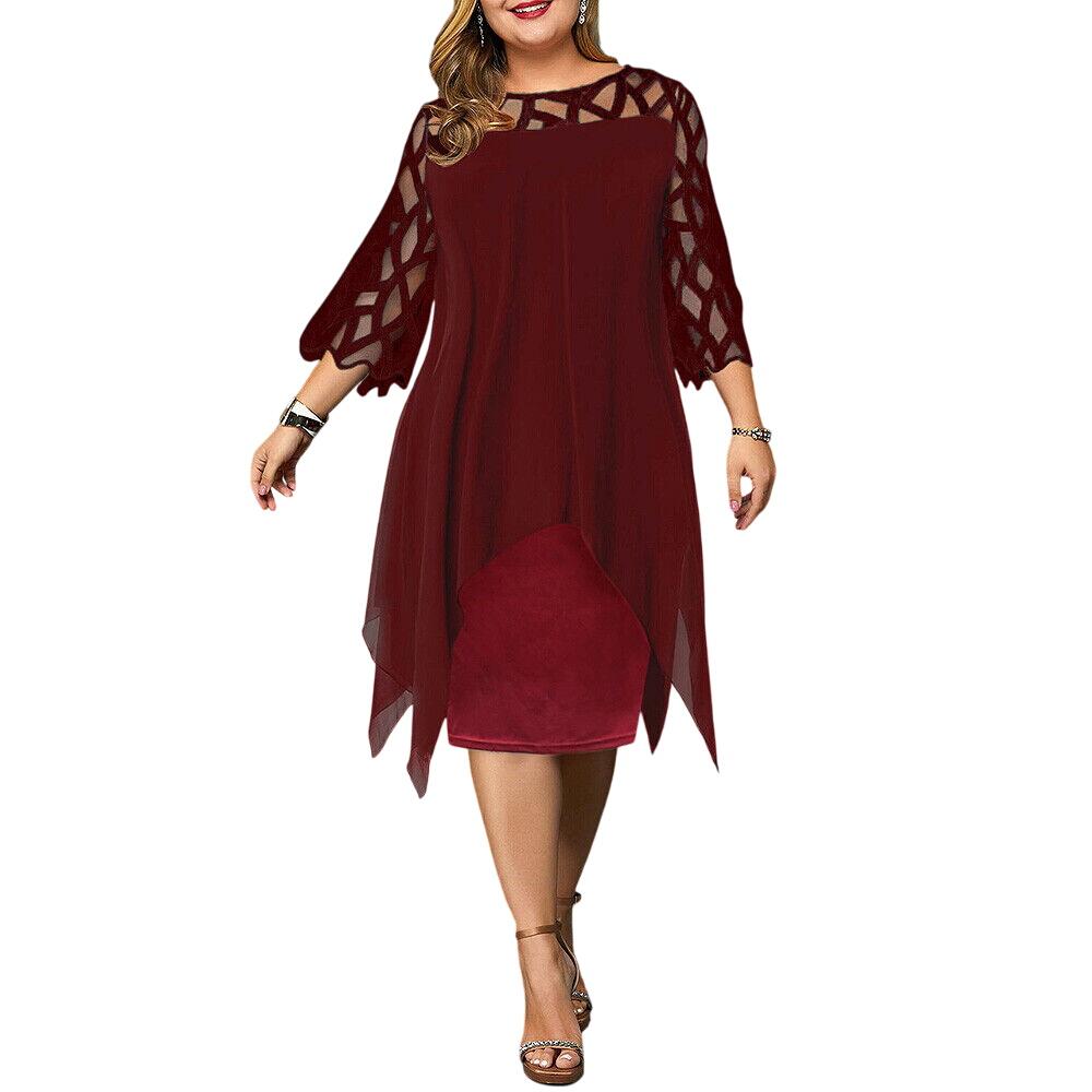 Midi Dress - Layered Hem with Sheer Sleeve Cutouts Guest Dress