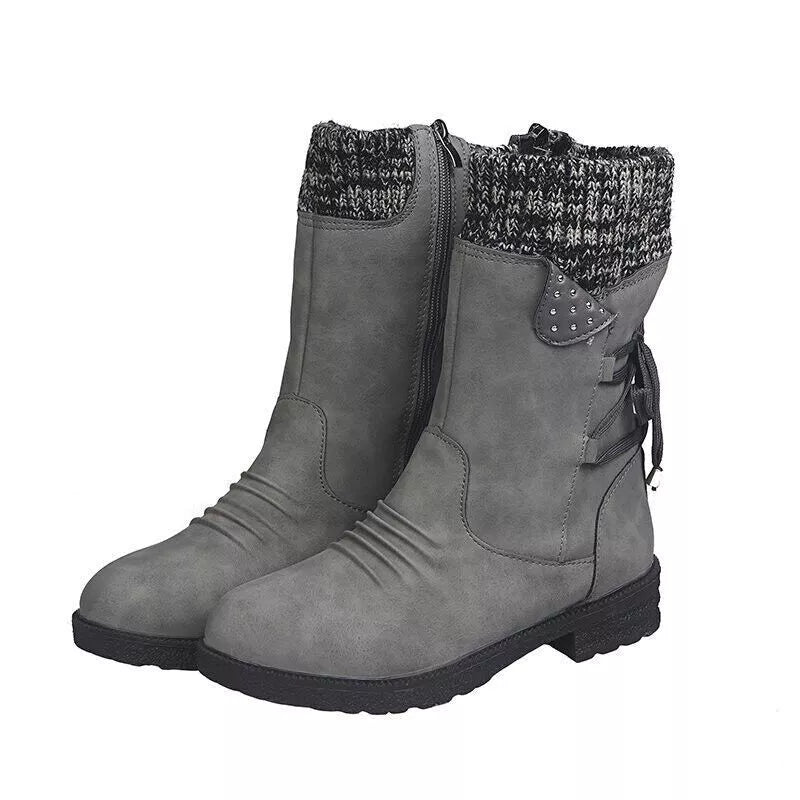 Mid Calf Boots | Knit Cuff and Bow Detail