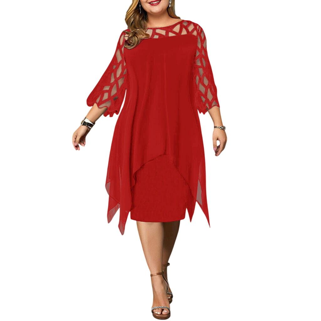 Midi Dress - Layered Hem with Sheer Sleeve Cutouts Guest Dress