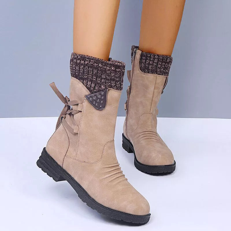 Mid Calf Boots | Knit Cuff and Bow Detail