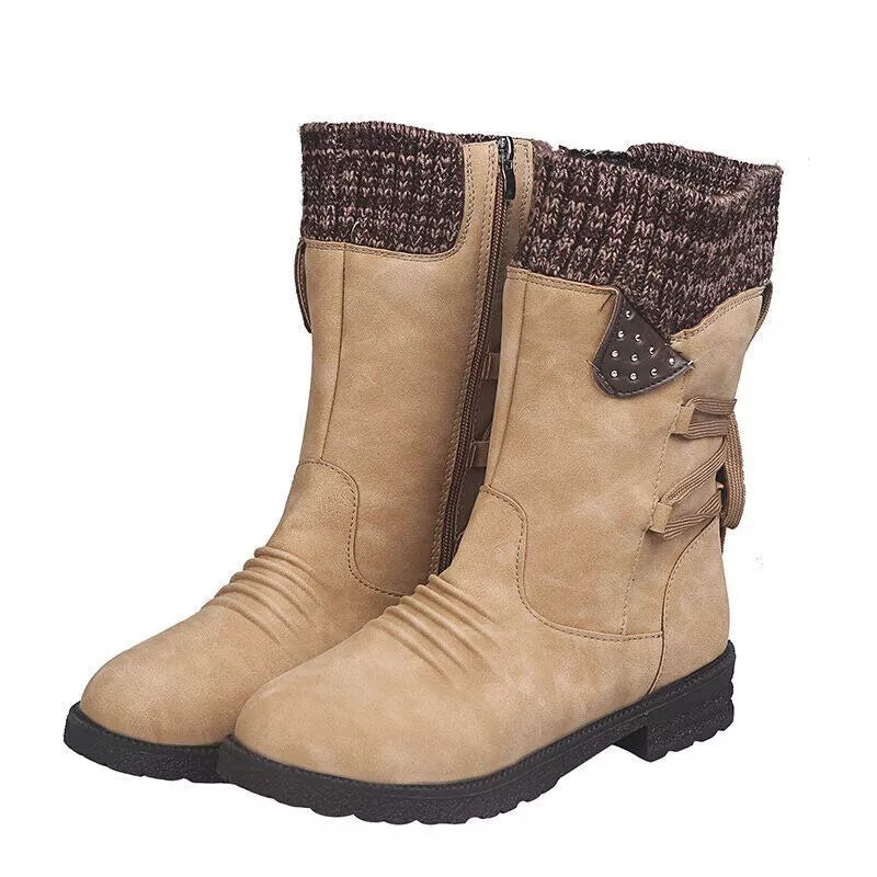 Mid Calf Boots | Knit Cuff and Bow Detail