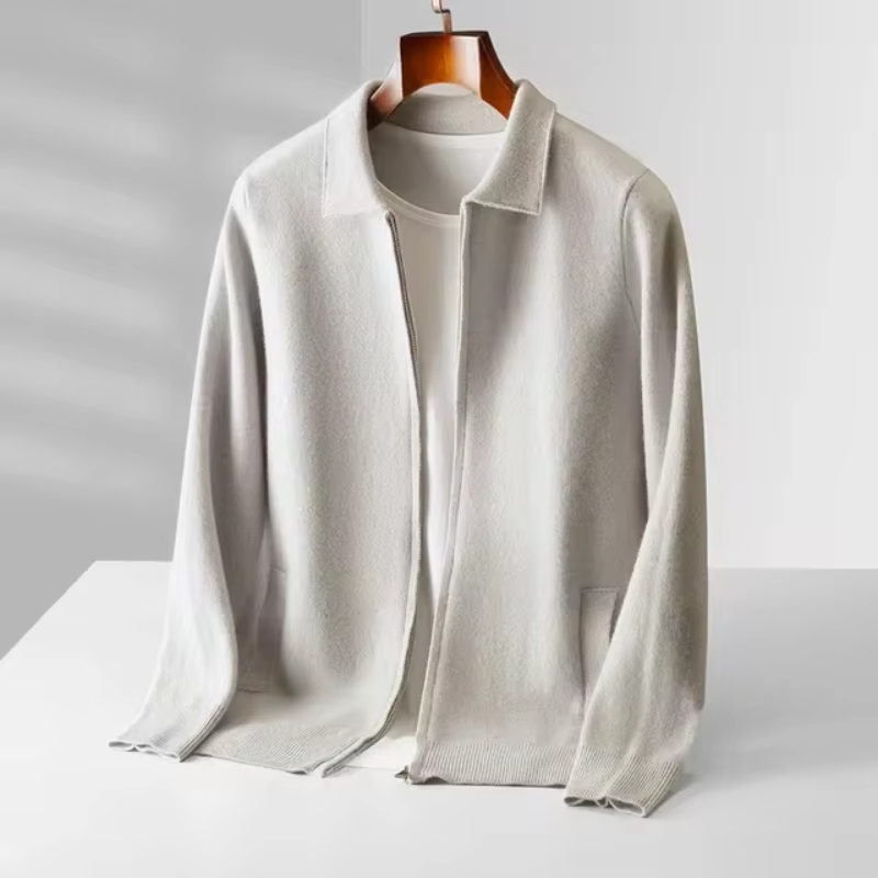 Zip Cardigan - Minimal Collar and Fine Knit Finish