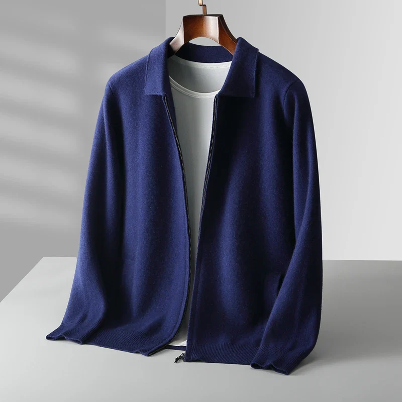 Zip Cardigan - Minimal Collar and Fine Knit Finish