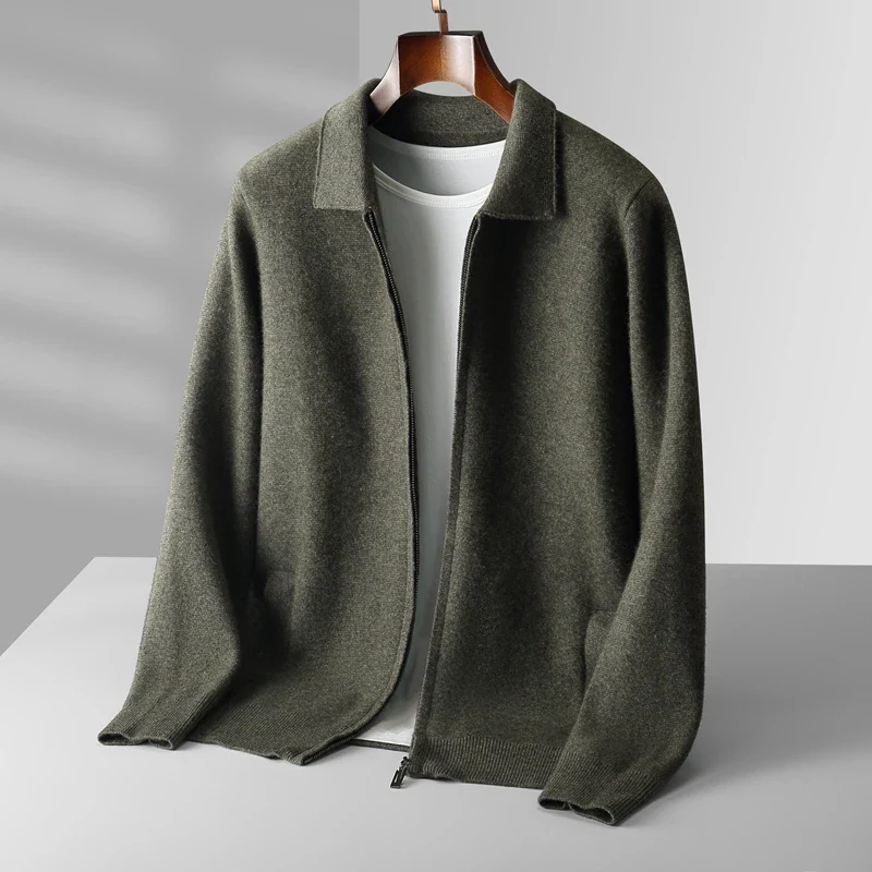 Zip Cardigan - Minimal Collar and Fine Knit Finish