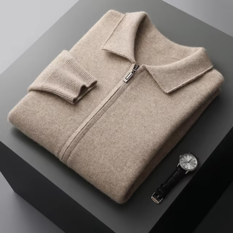 Zip Cardigan - Minimal Collar and Fine Knit Finish