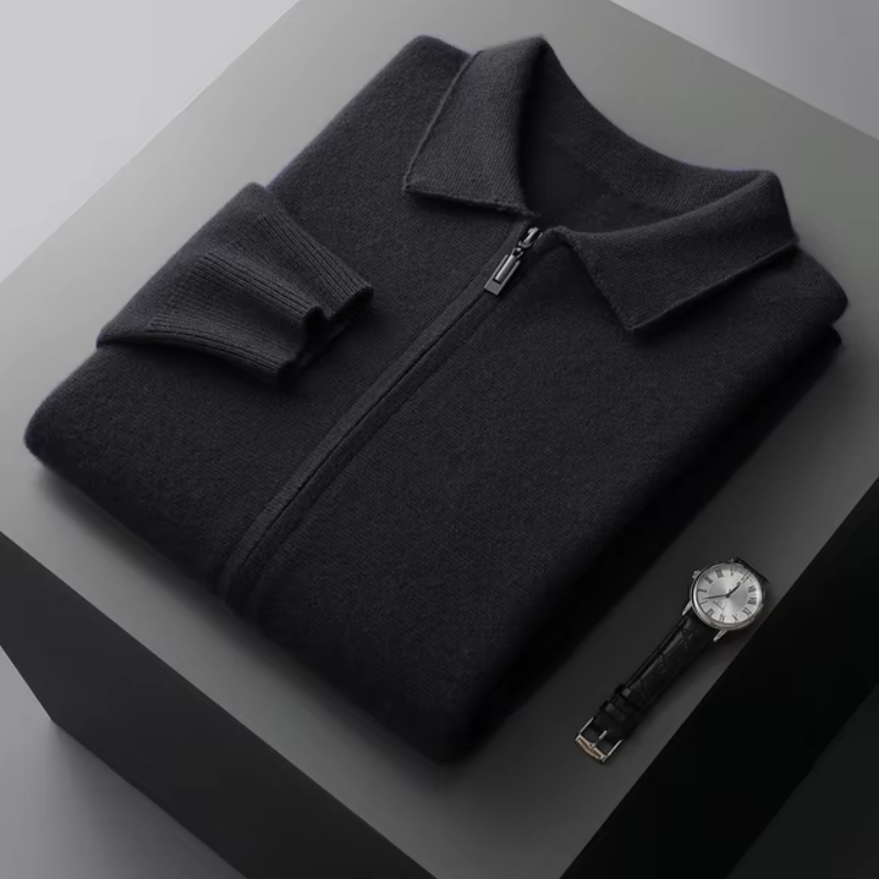 Zip Cardigan - Minimal Collar and Fine Knit Finish