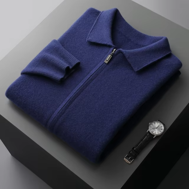 Zip Cardigan - Minimal Collar and Fine Knit Finish