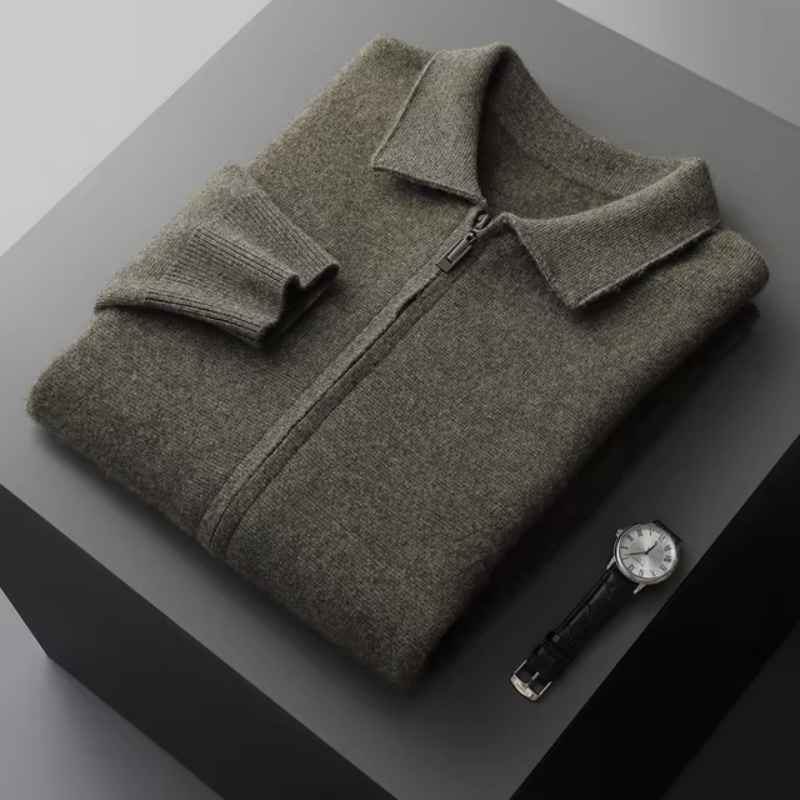 Zip Cardigan - Minimal Collar and Fine Knit Finish