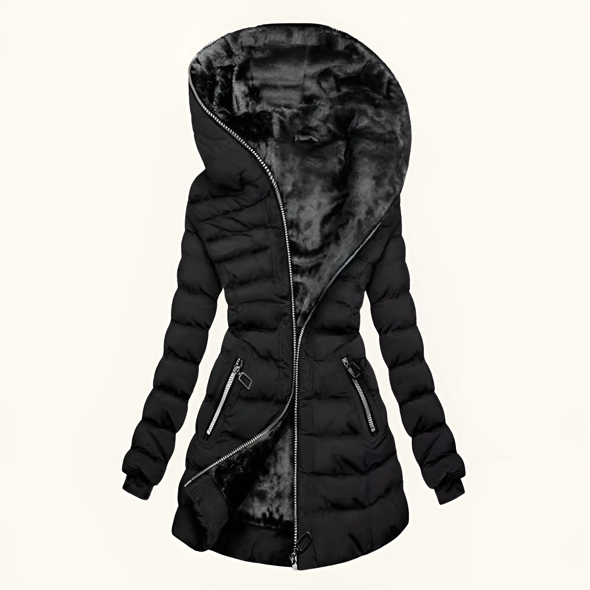 Puffer Coat | Long Hooded with Side Zip Detail