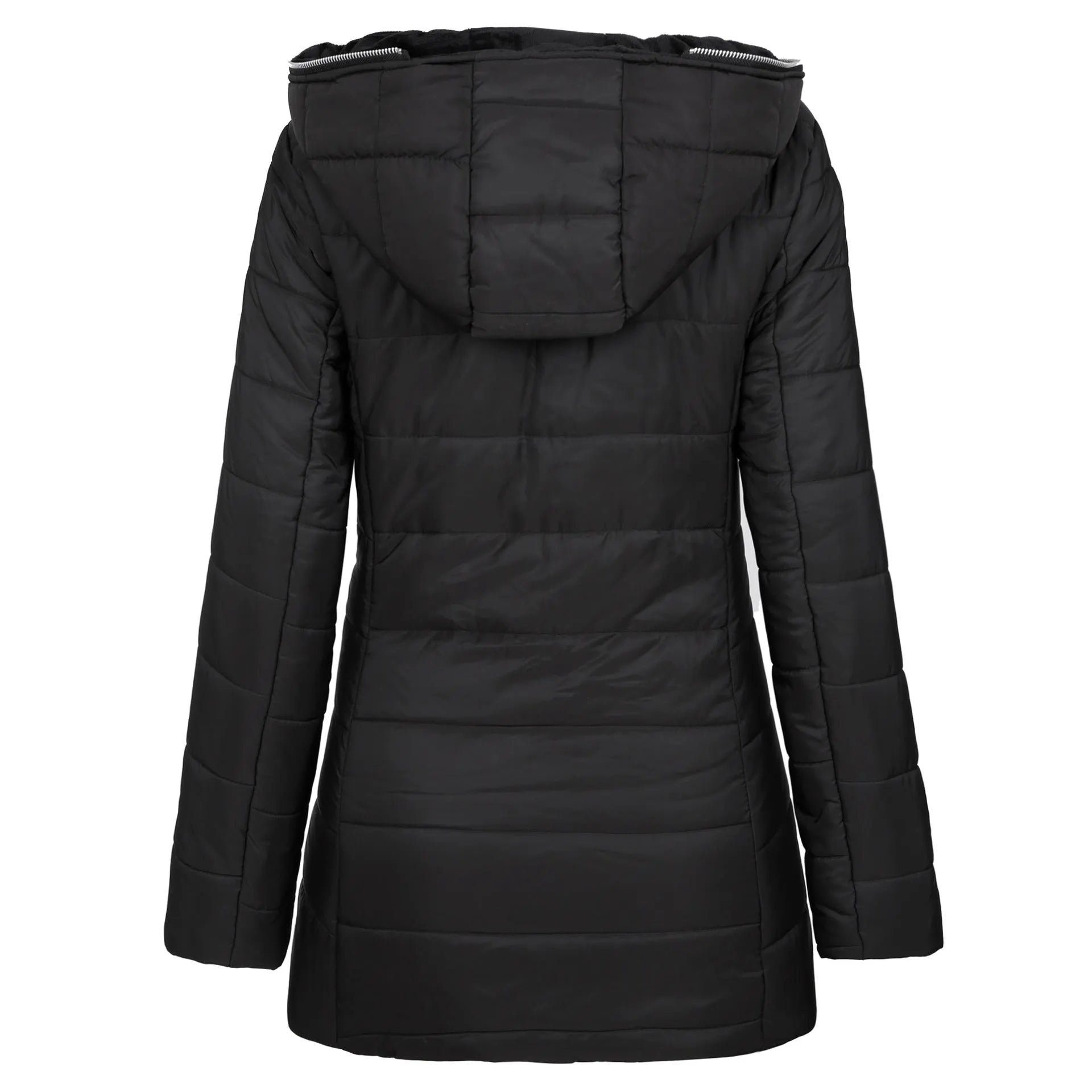 Puffer Coat | Long Hooded with Side Zip Detail