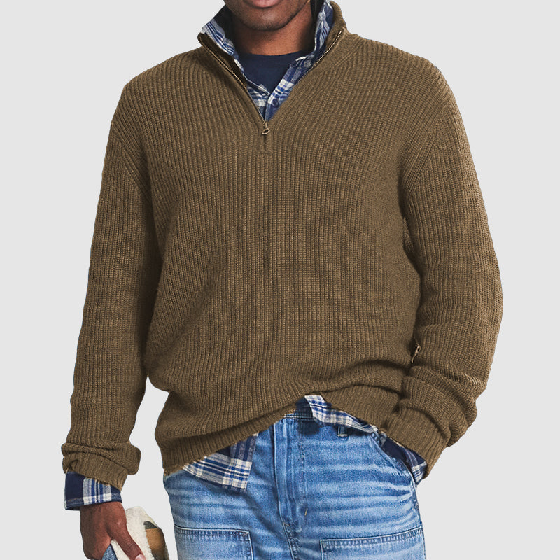Half Zip Sweater | Ribbed Knit with Casual Fit
