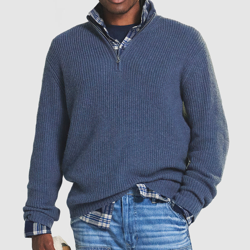 Half Zip Sweater | Ribbed Knit with Casual Fit
