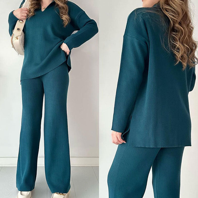 2 Piece Loungewear Set | Relaxed Fit with Wide Leg Trousers